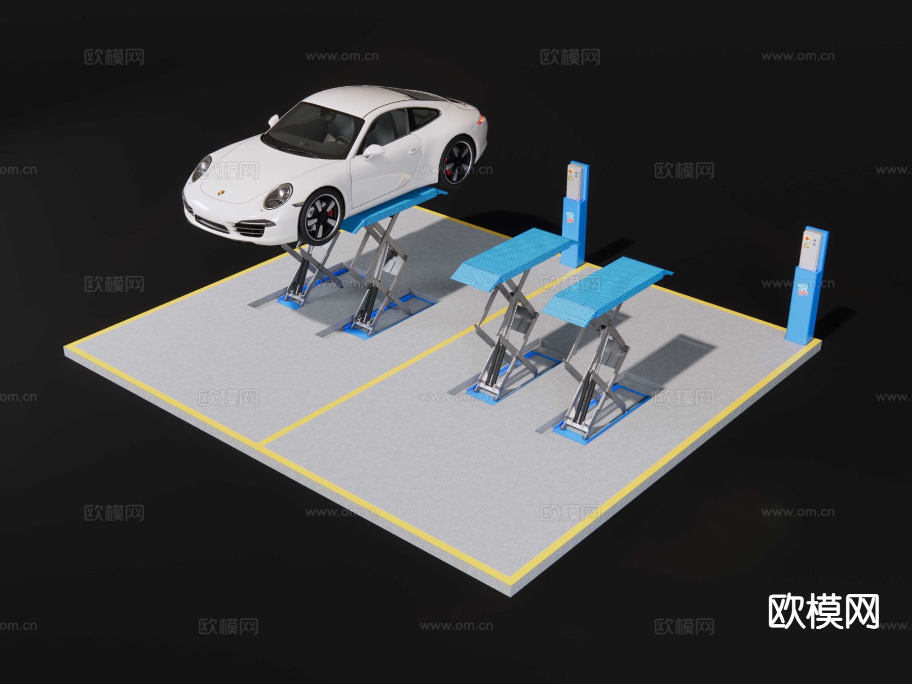 汽车提升机 汽车维修机器su模型下载（渲染图5）