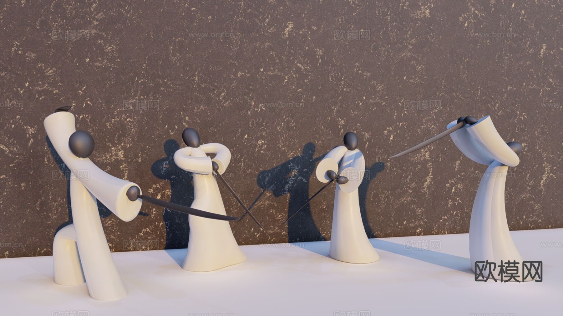 人物抽象雕塑 艺术雕塑 装饰摆件su模型下载（渲染图2）