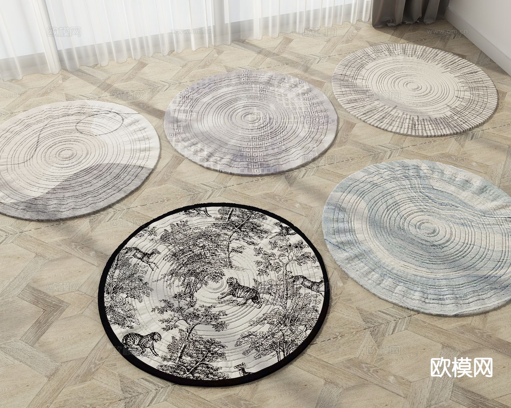 现代圆形地毯su模型下载（渲染图2）