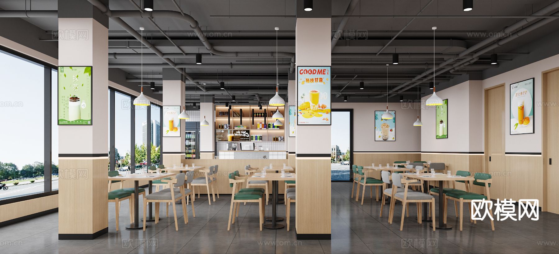 现代快餐店 小吃店 早餐店 熟食店3d模型下载（渲染图1）