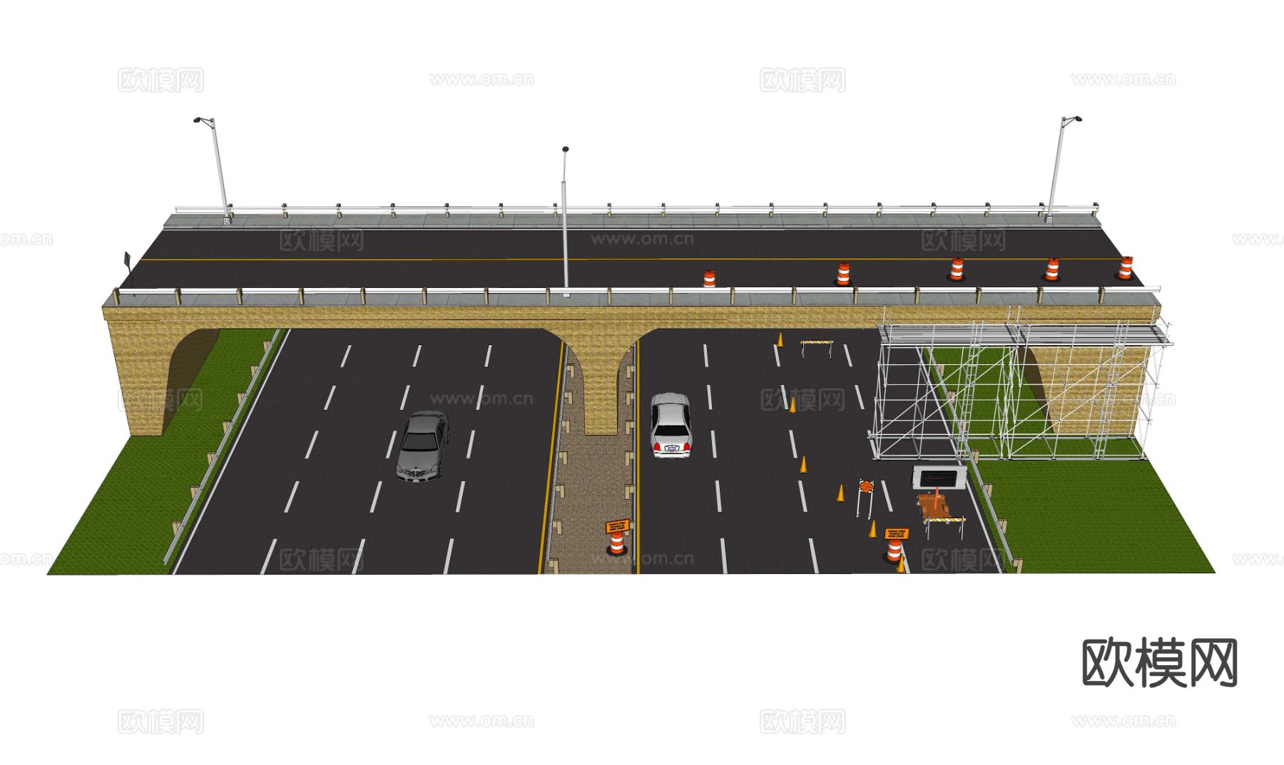 桥洞公路 路面维修施工 脚手架su模型