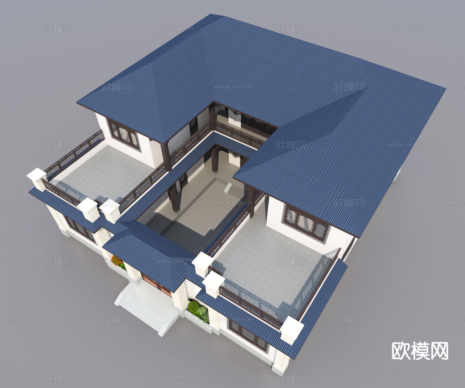 中式三合院 四合院3d模型