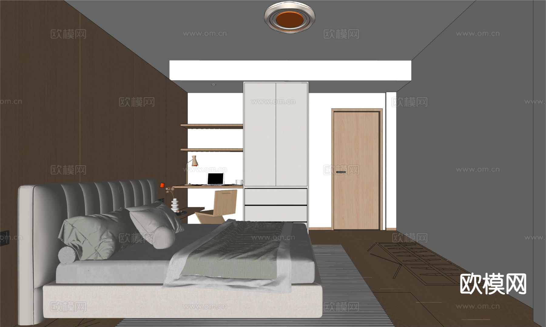 原木风卧室 次卧su模型下载（渲染图1）