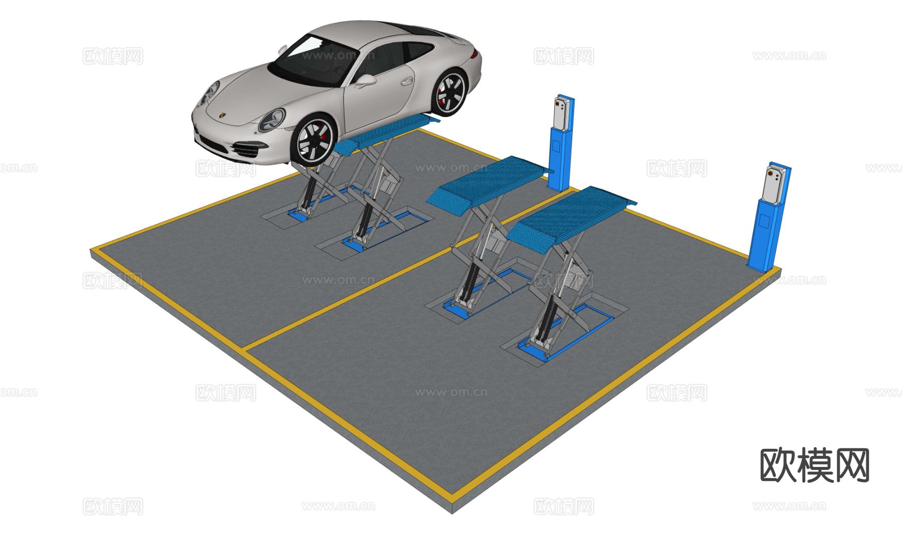 汽车提升机 汽车维修机器su模型下载（渲染图2）