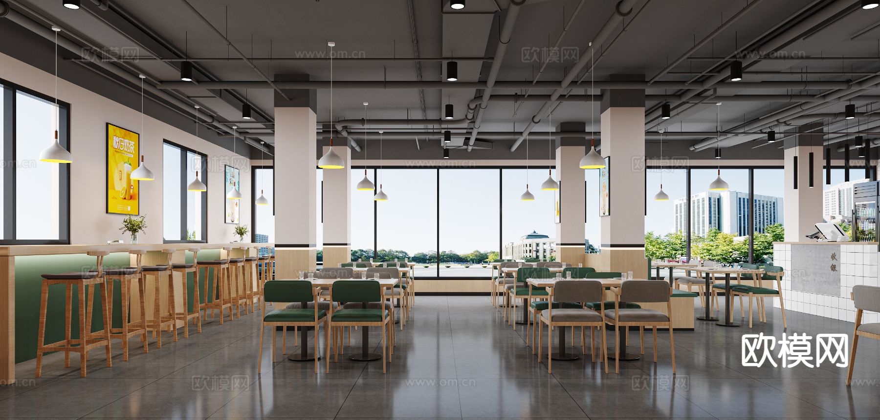 现代快餐店 小吃店 早餐店 熟食店3d模型下载（渲染图2）