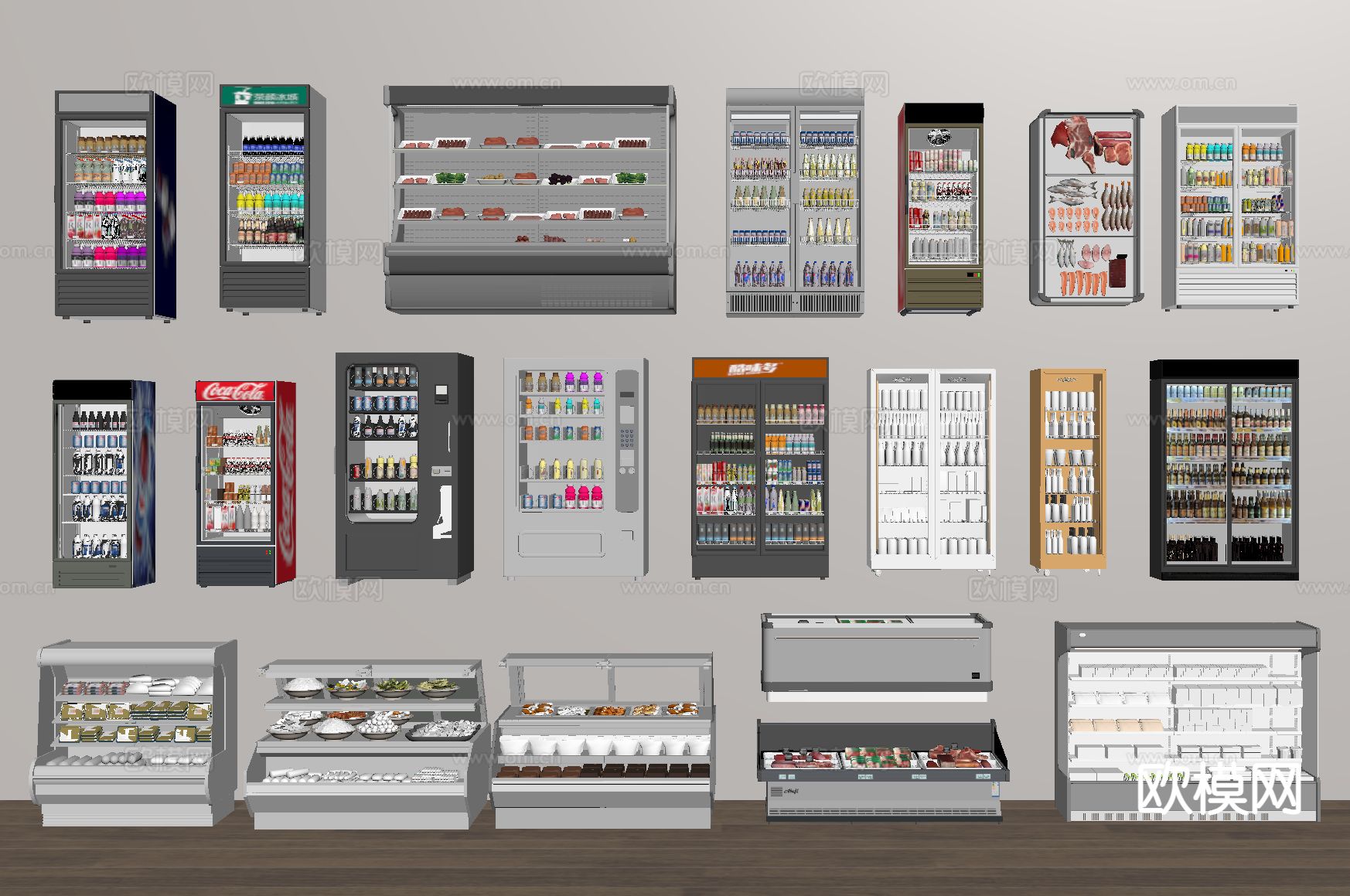 超市冰箱 冰柜 饮料柜 冷藏柜su模型