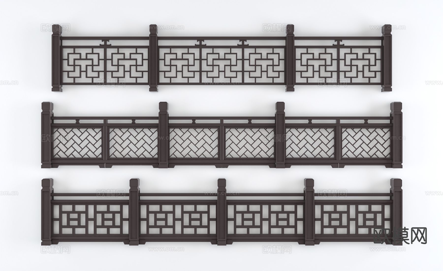 中式栏杆 护栏 围栏3d模型