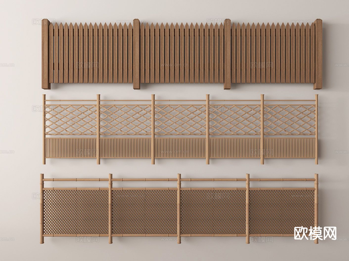 新中式木篱笆 栏杆 围栏 木护栏 栅栏3d模型