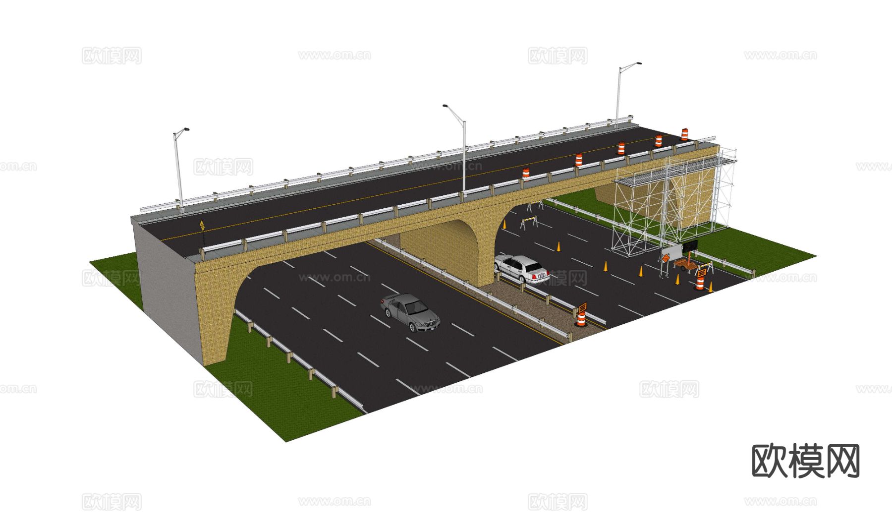 桥洞公路 路面维修施工 脚手架su模型