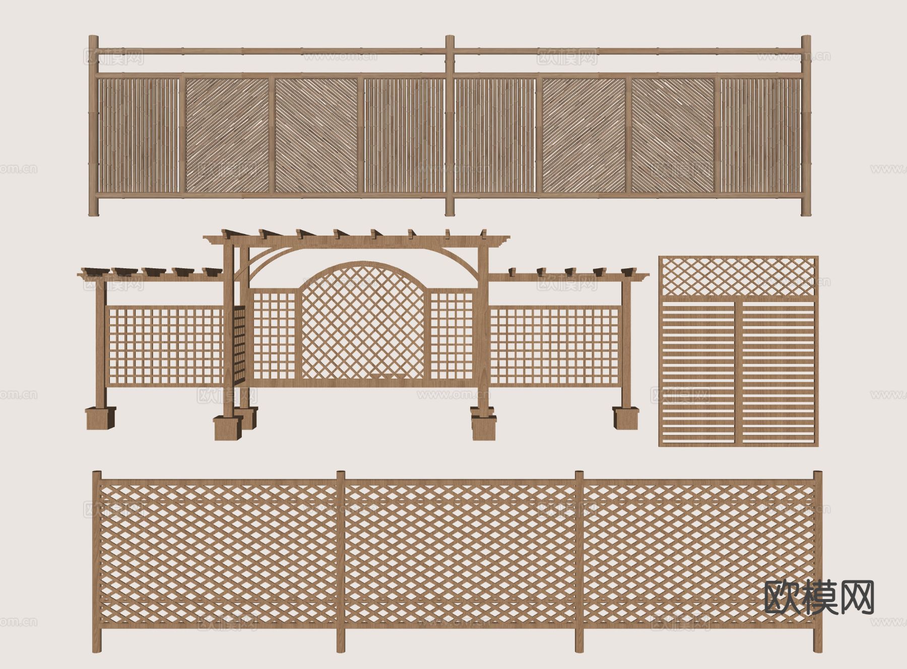 新中式木篱笆 栏杆 围栏 护栏su模型