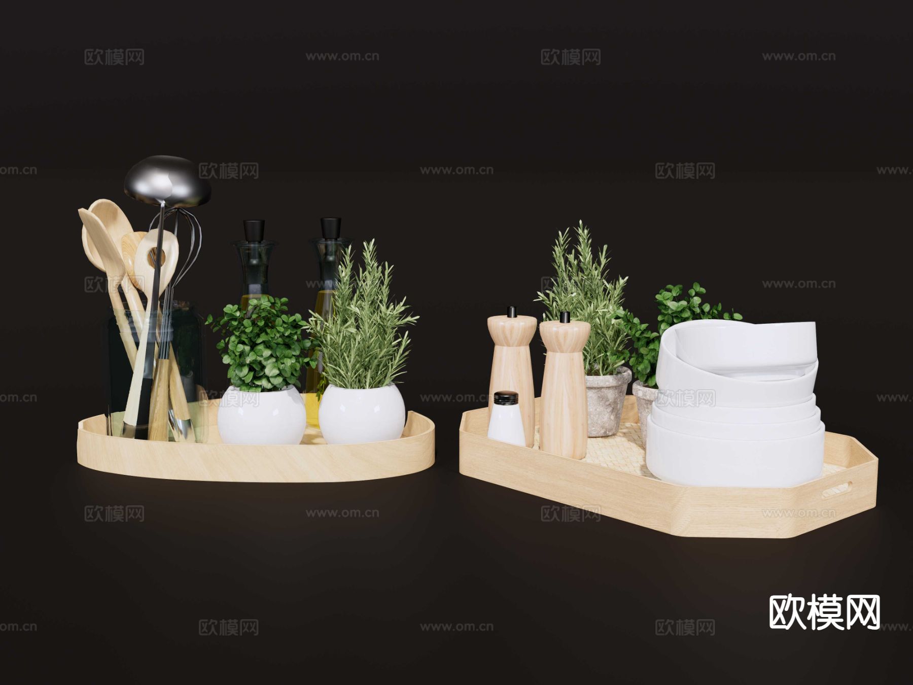 餐盘 托盘 调料盒 铲子饭勺 餐桌配饰su模型下载（渲染图4）