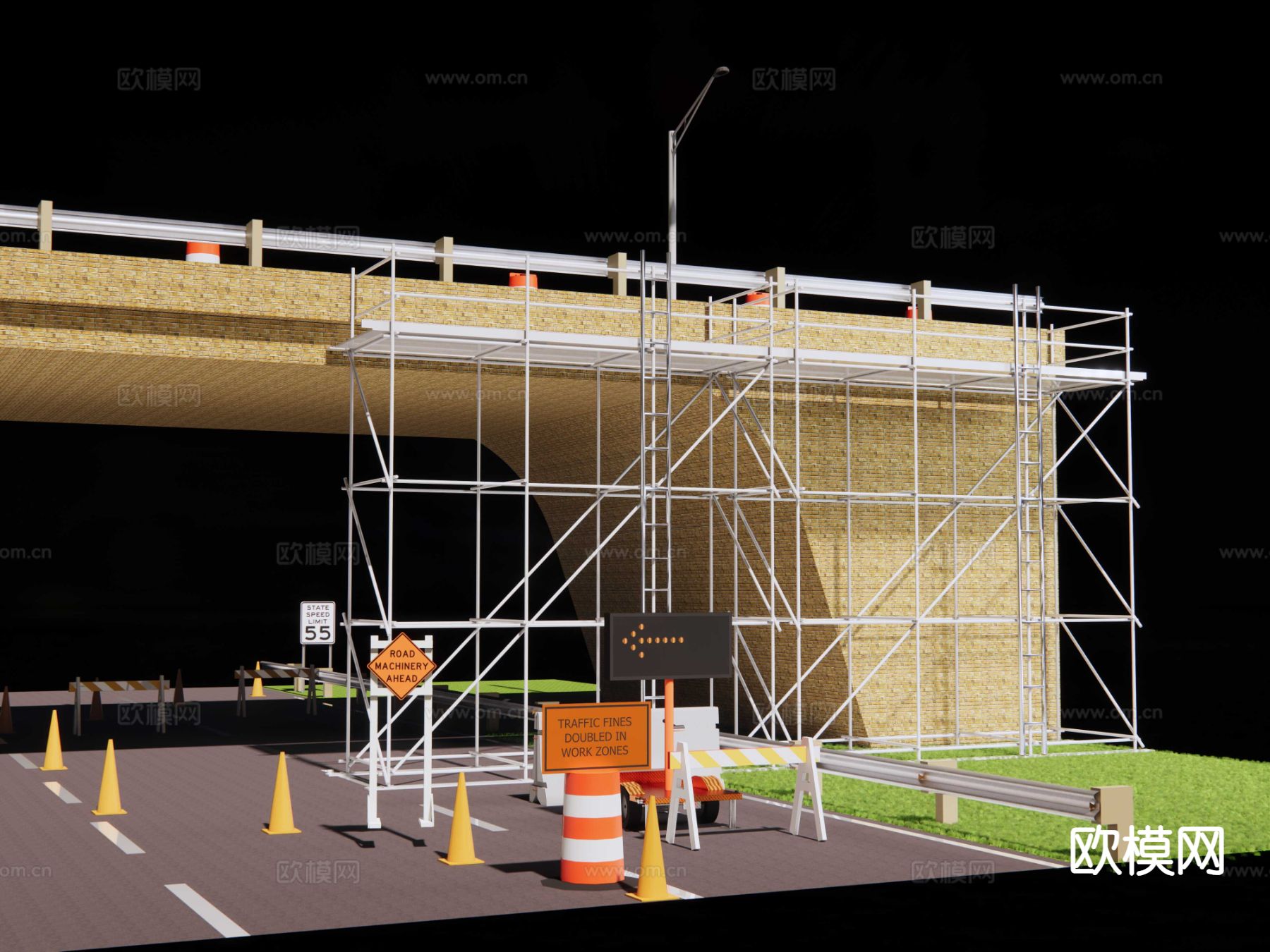 桥洞公路 路面维修施工 脚手架su模型