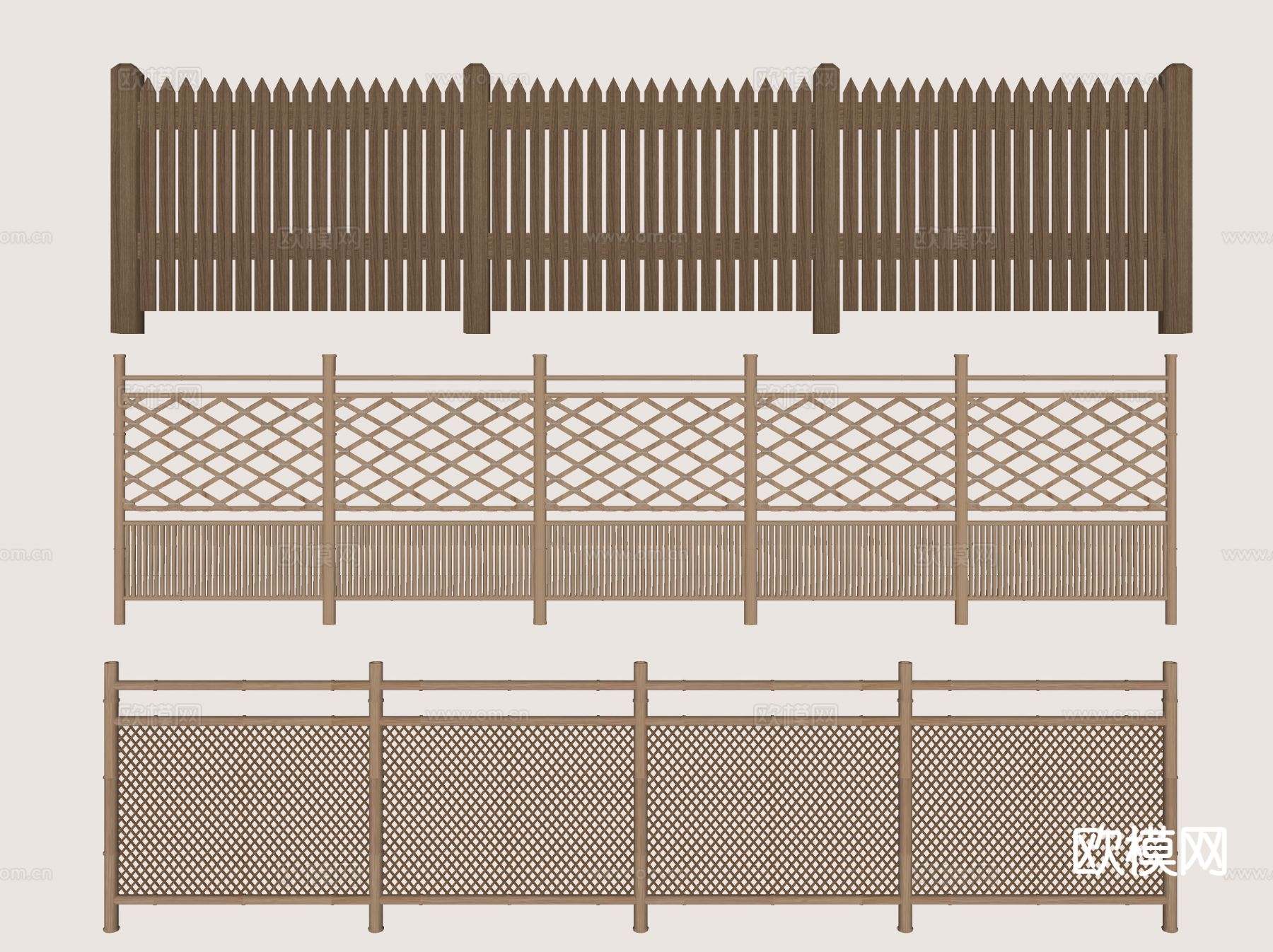 新中式木篱笆 栏杆 围栏su模型