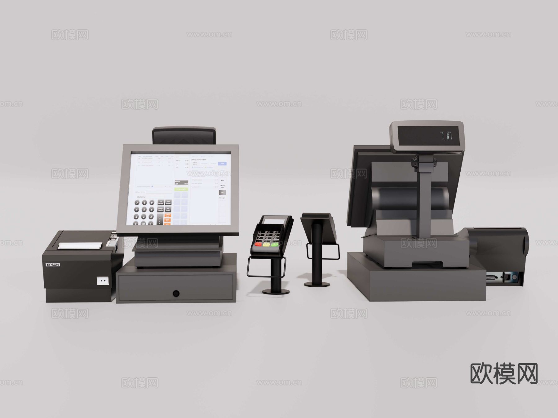 现代收银机 收银台机器su模型下载（渲染图2）