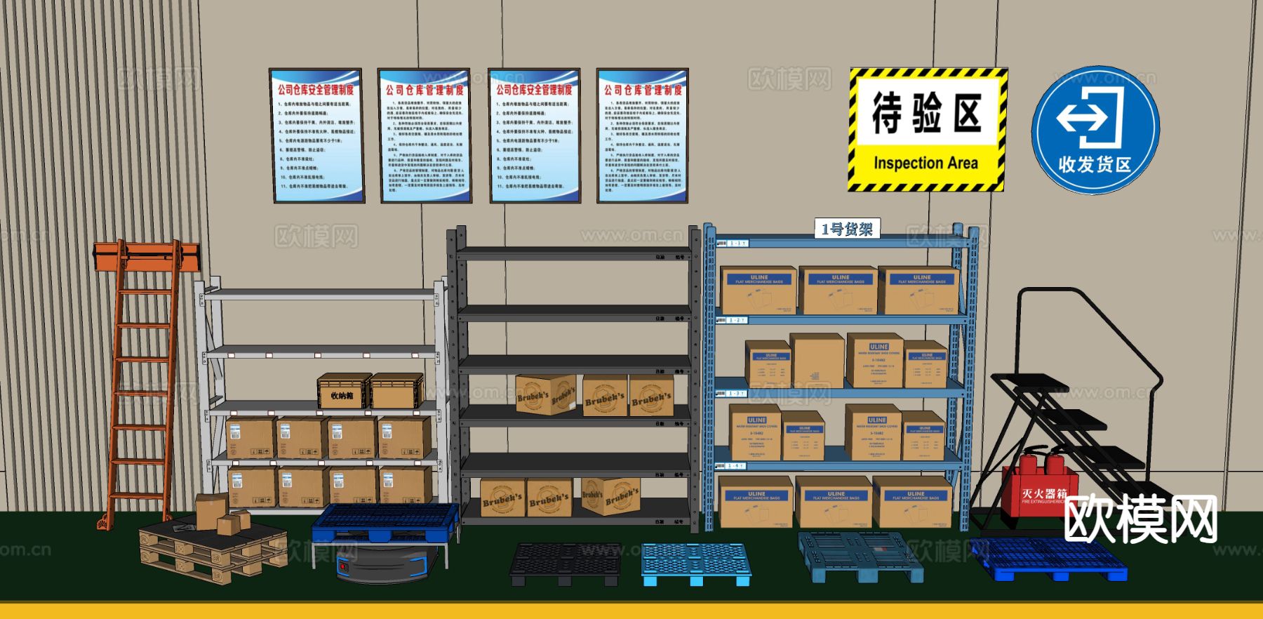 货架 栈板托盘 货梯su模型