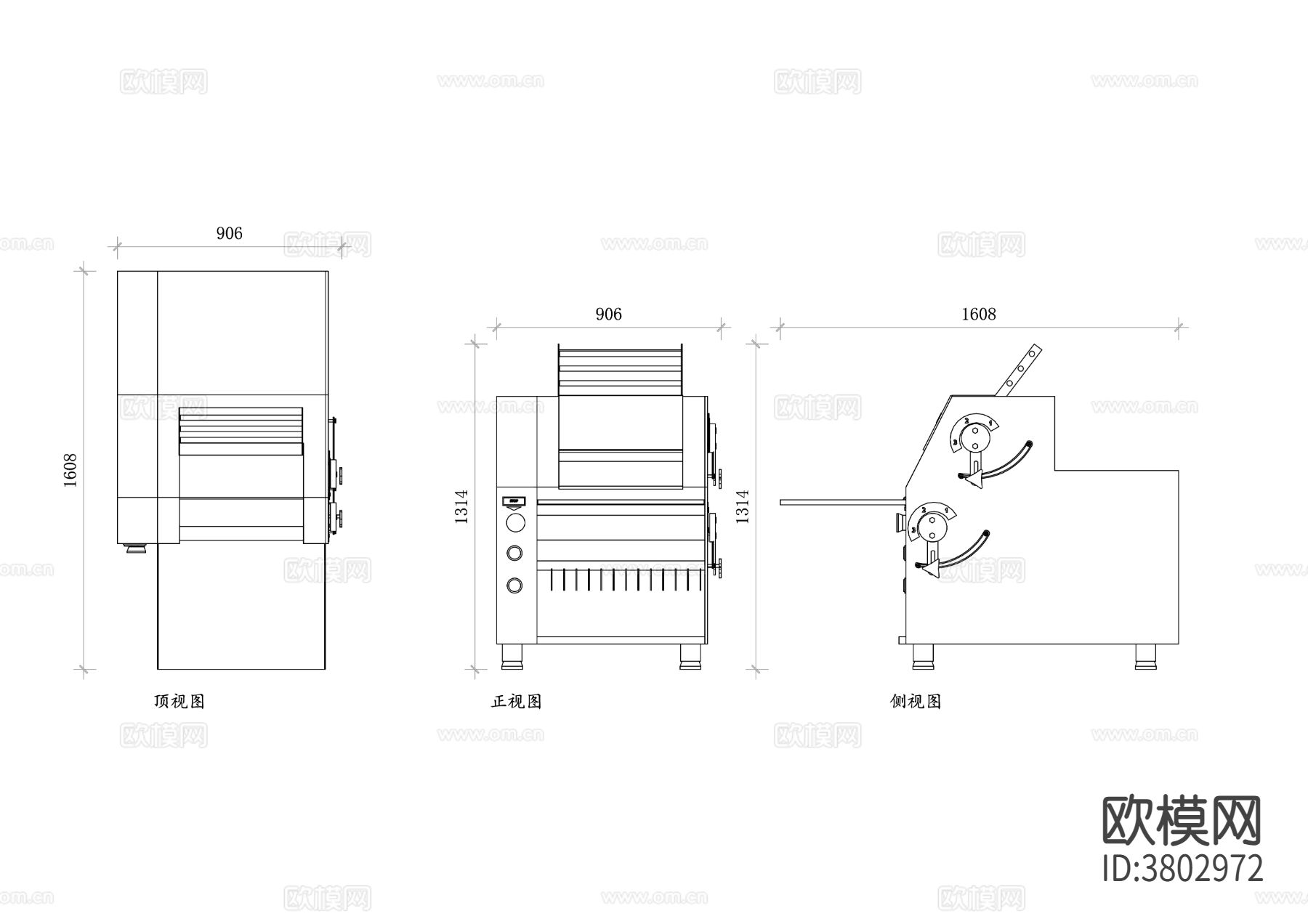 披萨面团滚筒CAD三视图