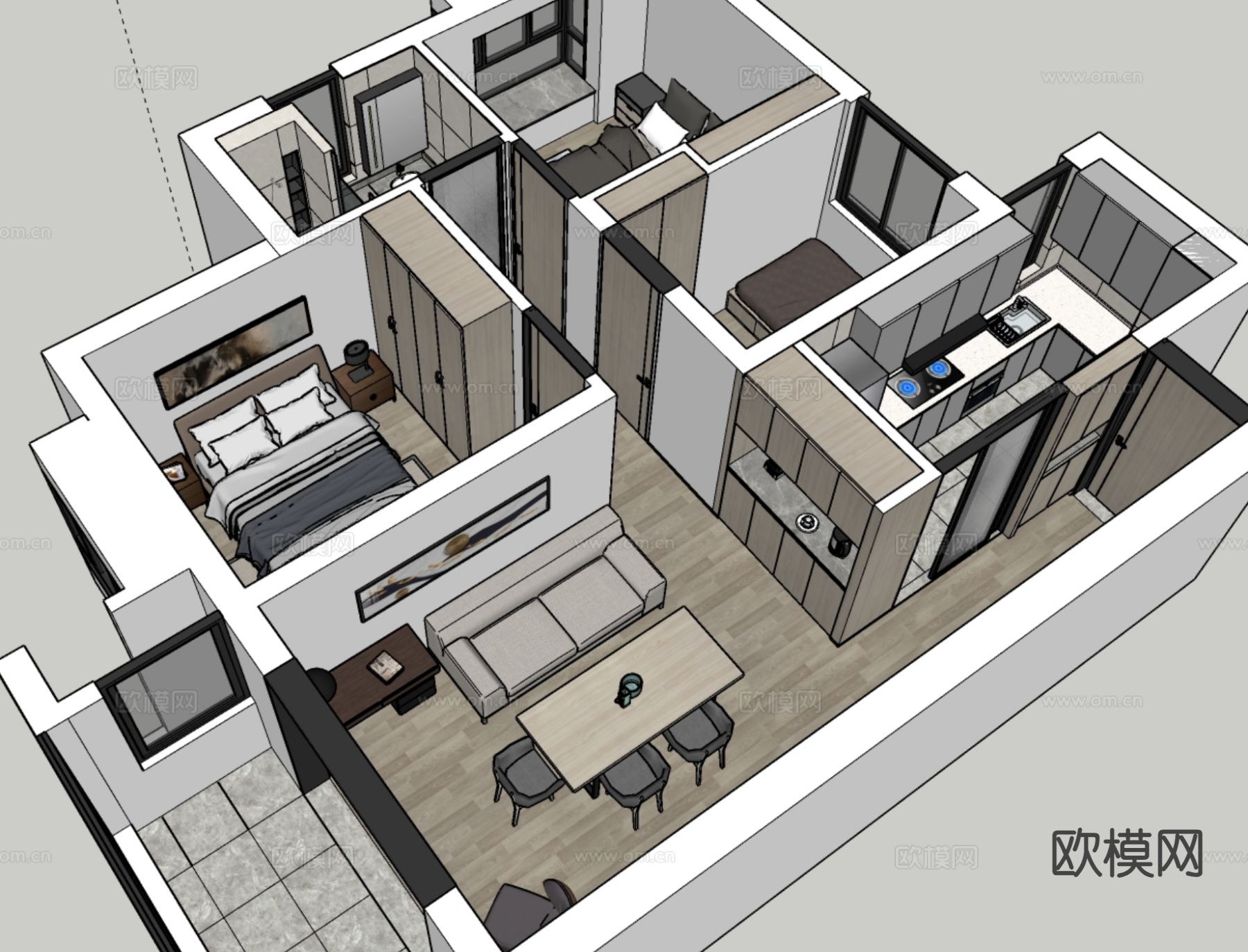 90m²家居空间su模型