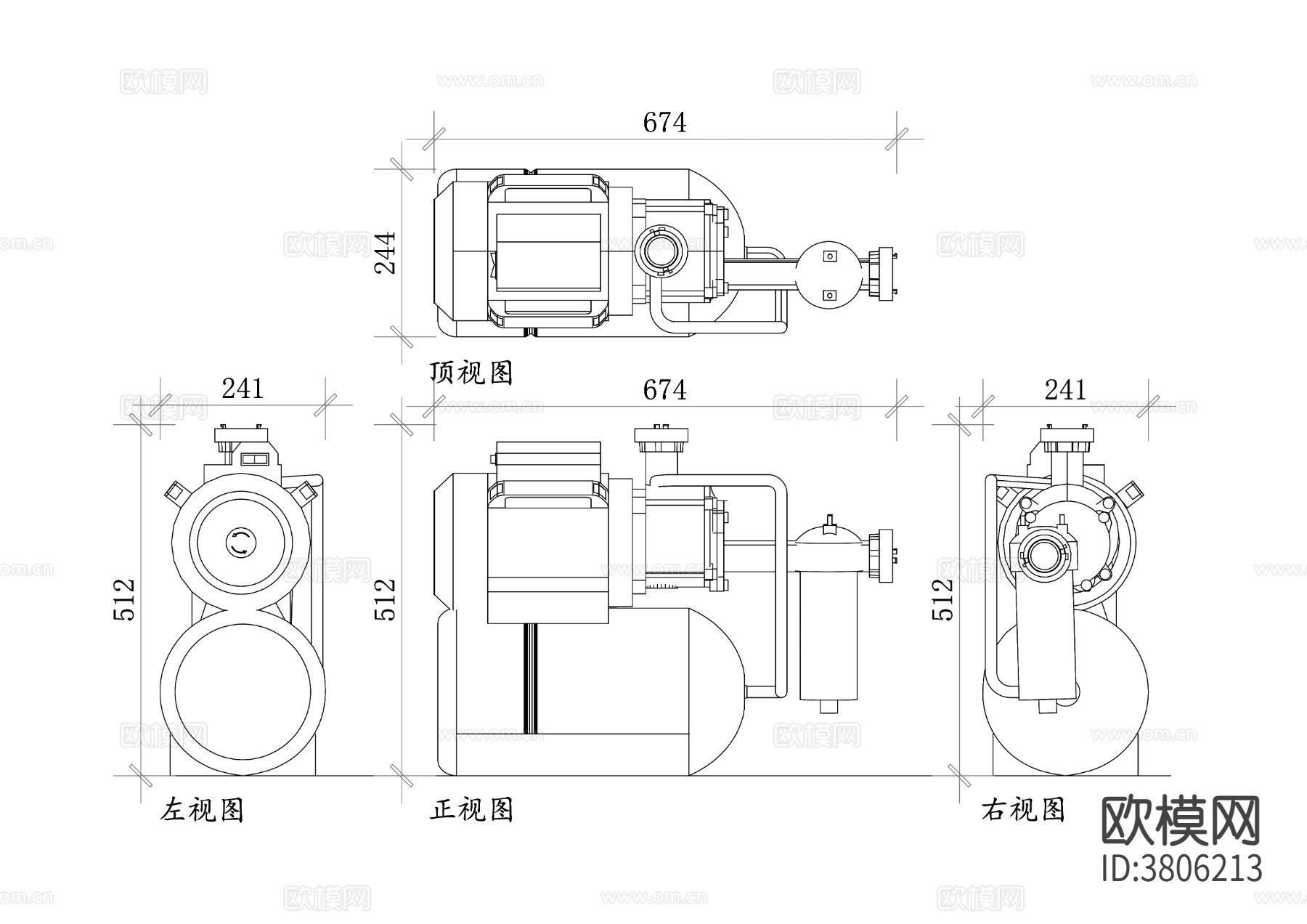 自动水泵平面图 自动水泵结构图 三视图