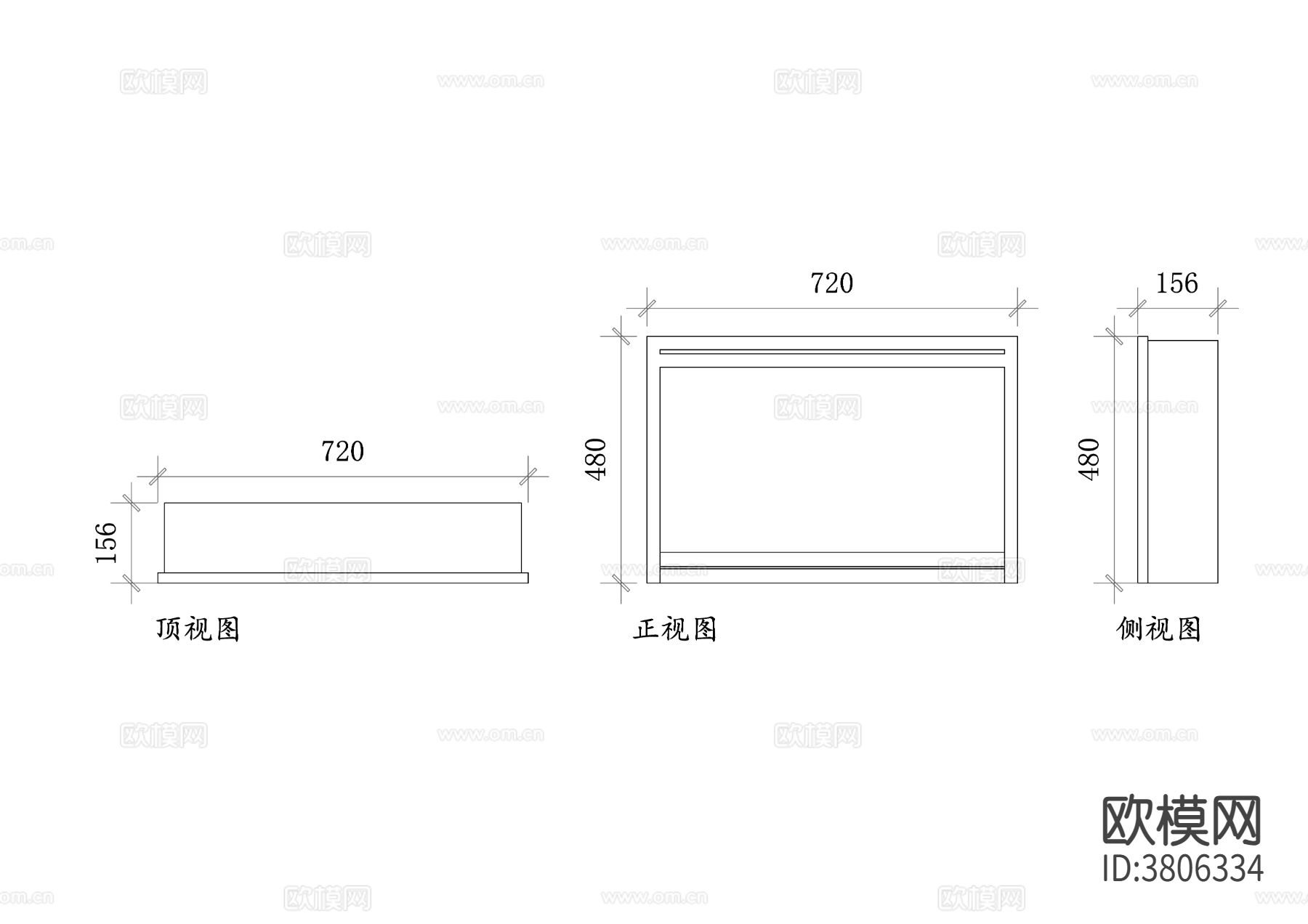 壁挂电壁炉平面图 结构图 三视图