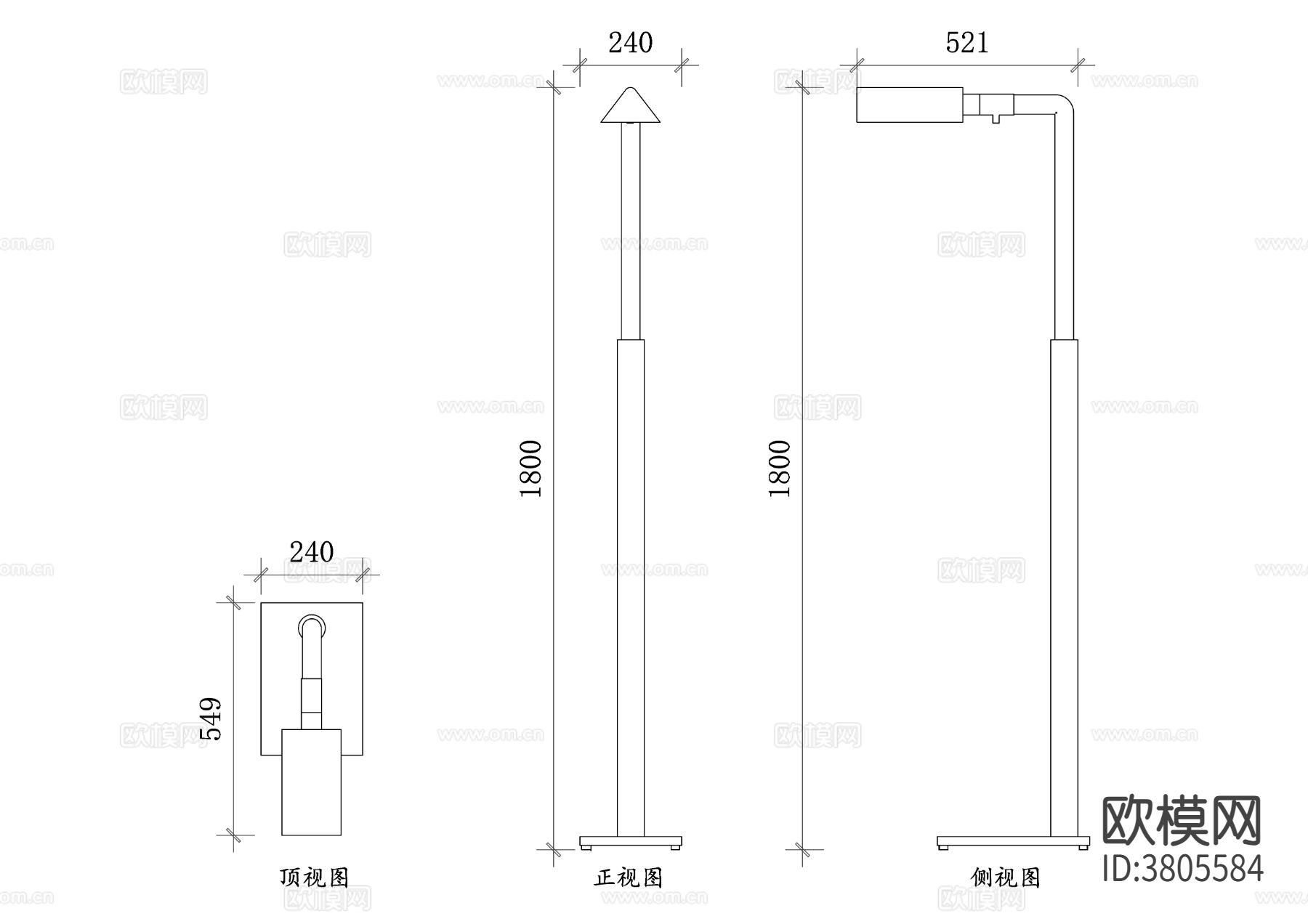 药房落地灯CAD三视图下载