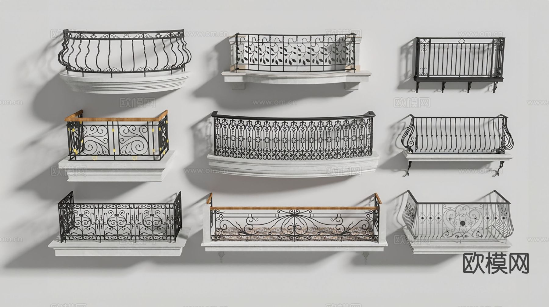 欧式阳台栏杆 铁艺护栏 围栏3d模型