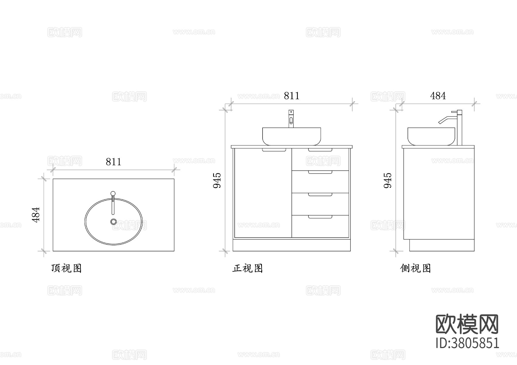 浴室梳妆台CAD三视图