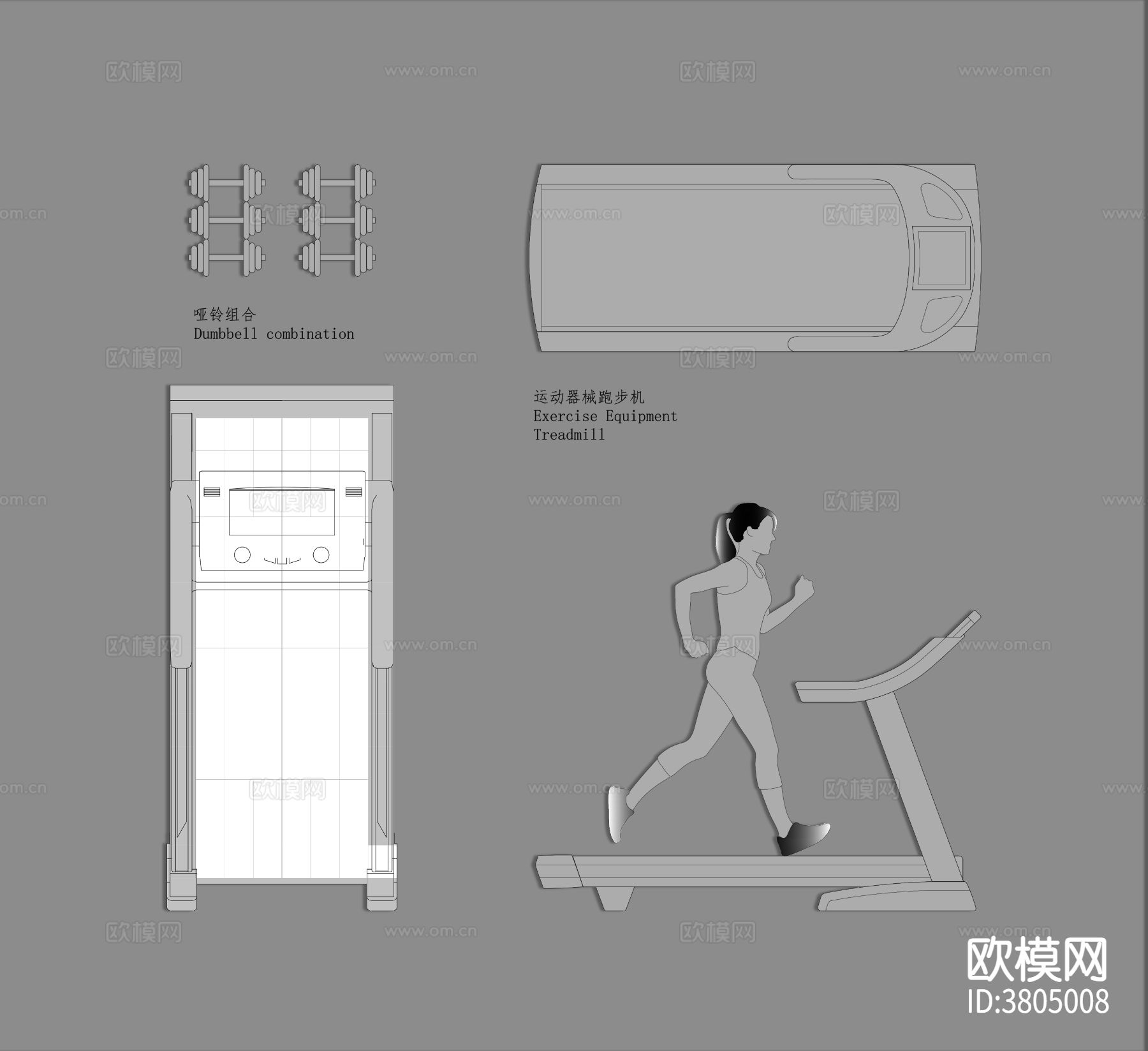 健身房跑步机CAD施工图