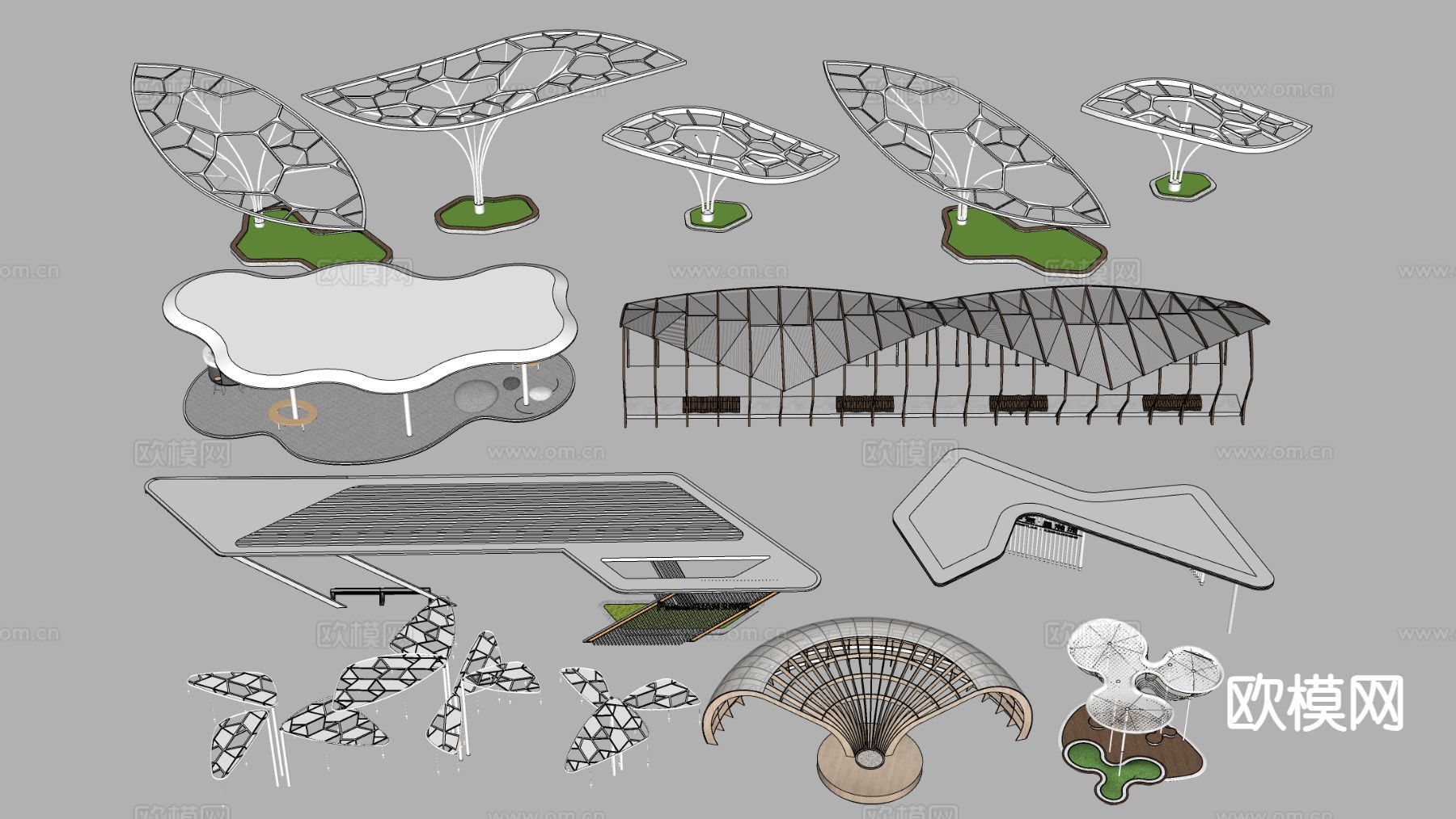 景观廊架 异形廊架su模型