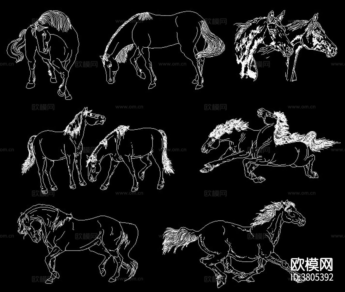 马剪影CAD三视图下载（渲染图2）