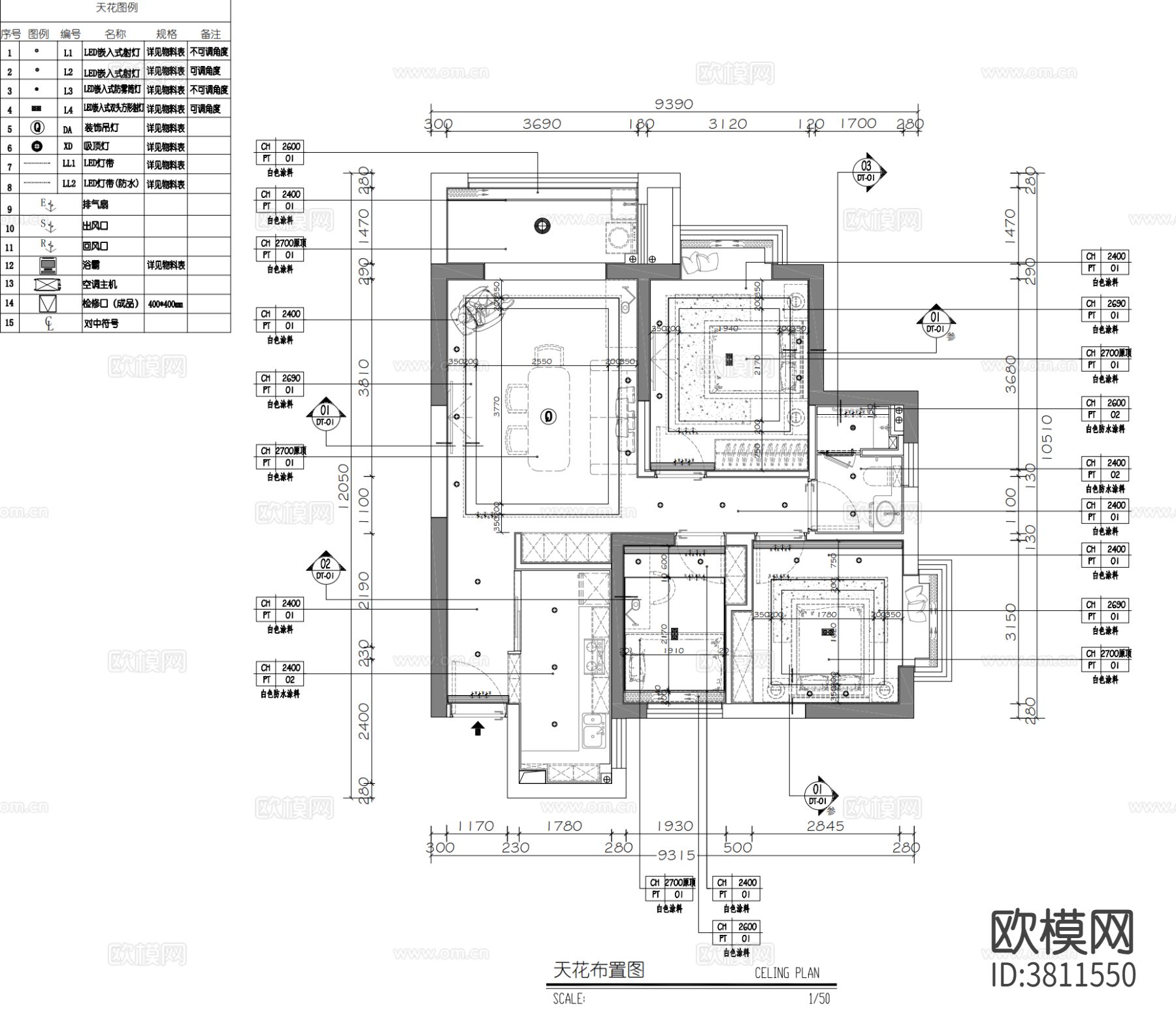 90m²小平层家装cad施工图