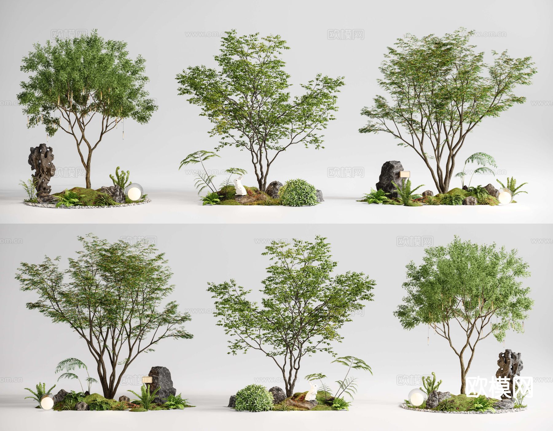 现代庭院小品 植物堆 蕨类植物3d模型