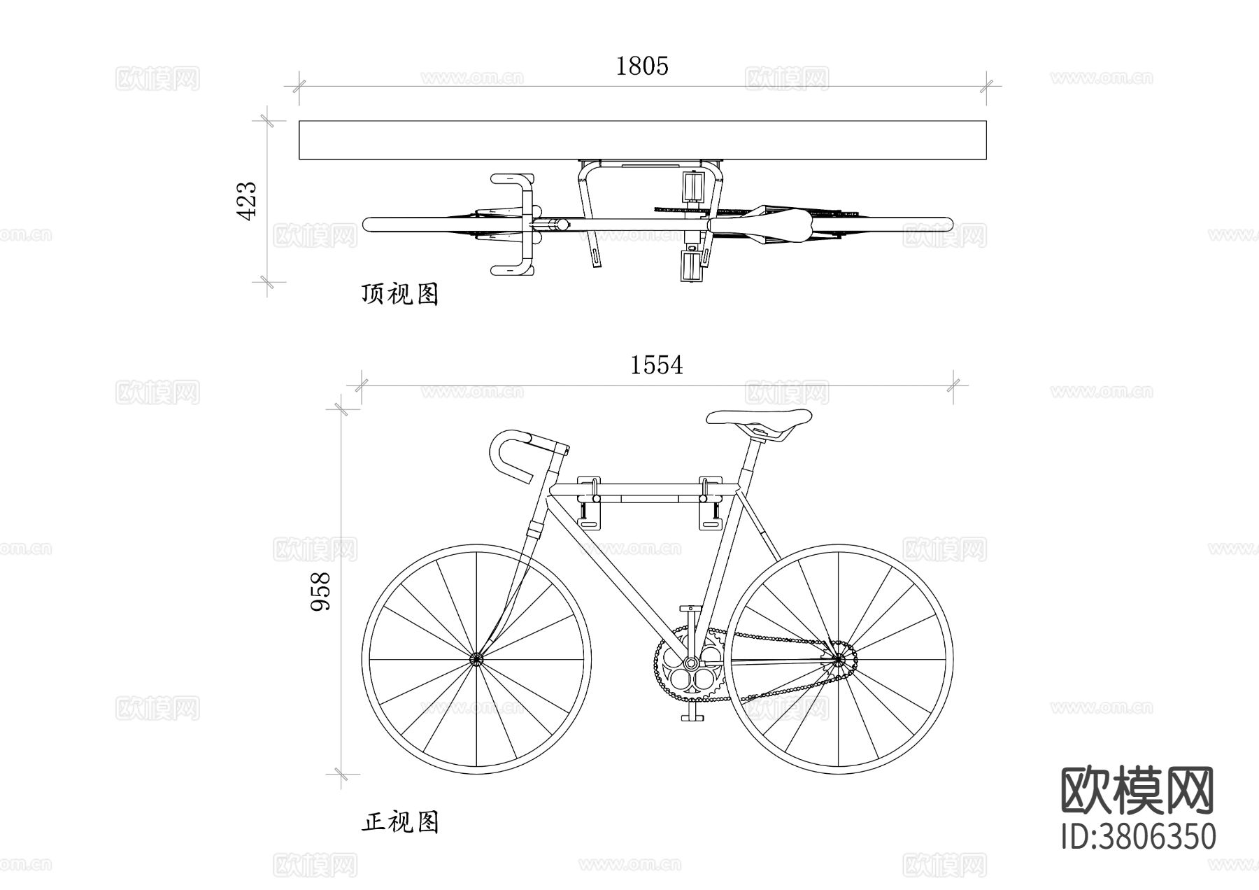 壁挂自行车平面图 壁挂自行车结构图 CAD施工图