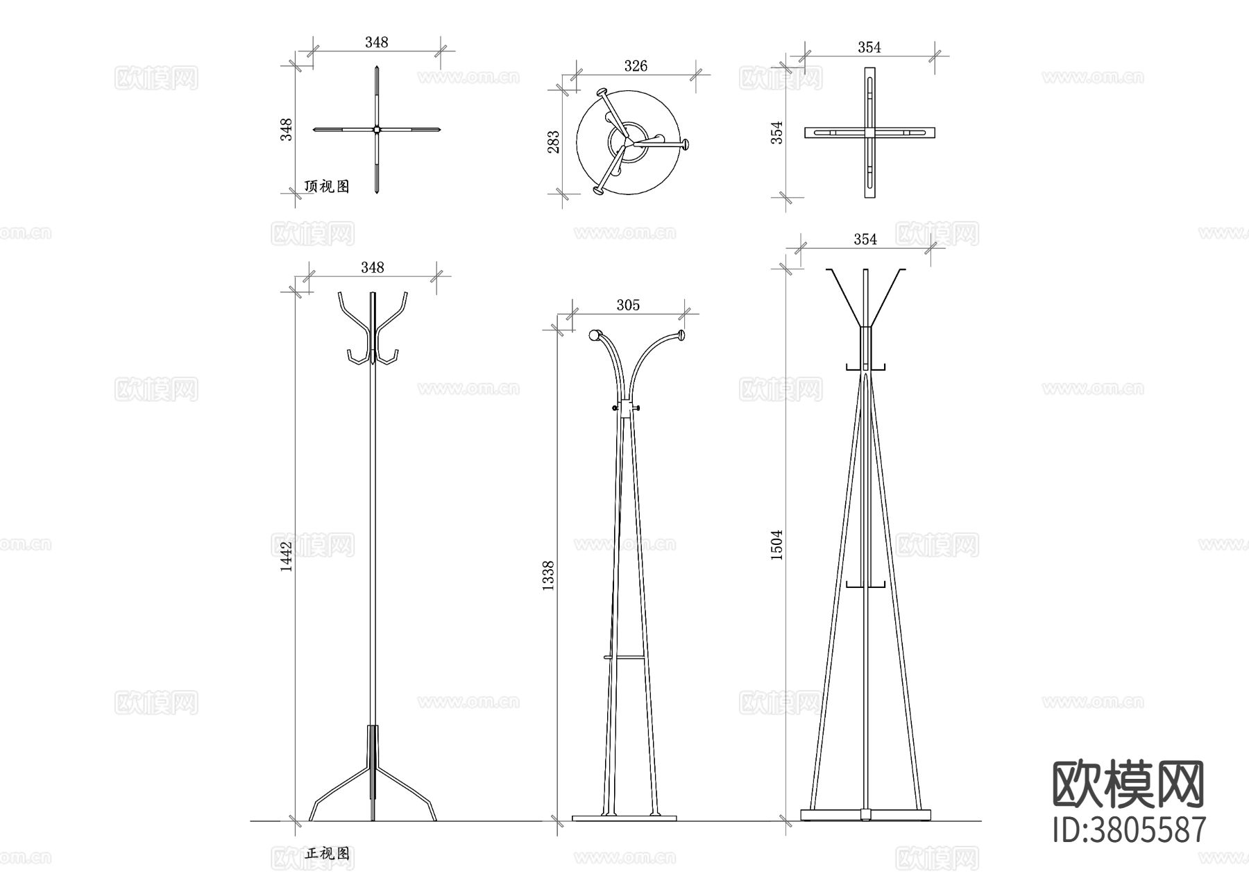 衣帽架CAD三视图