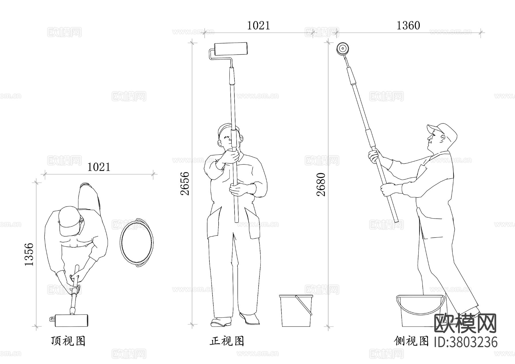 墙画人物 CAD三视图下载