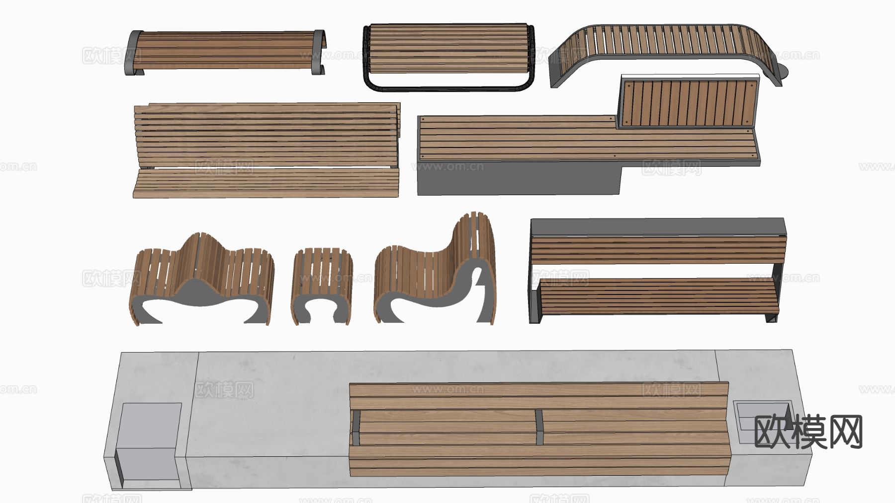 景观座椅 公园座椅 户外座凳su模型