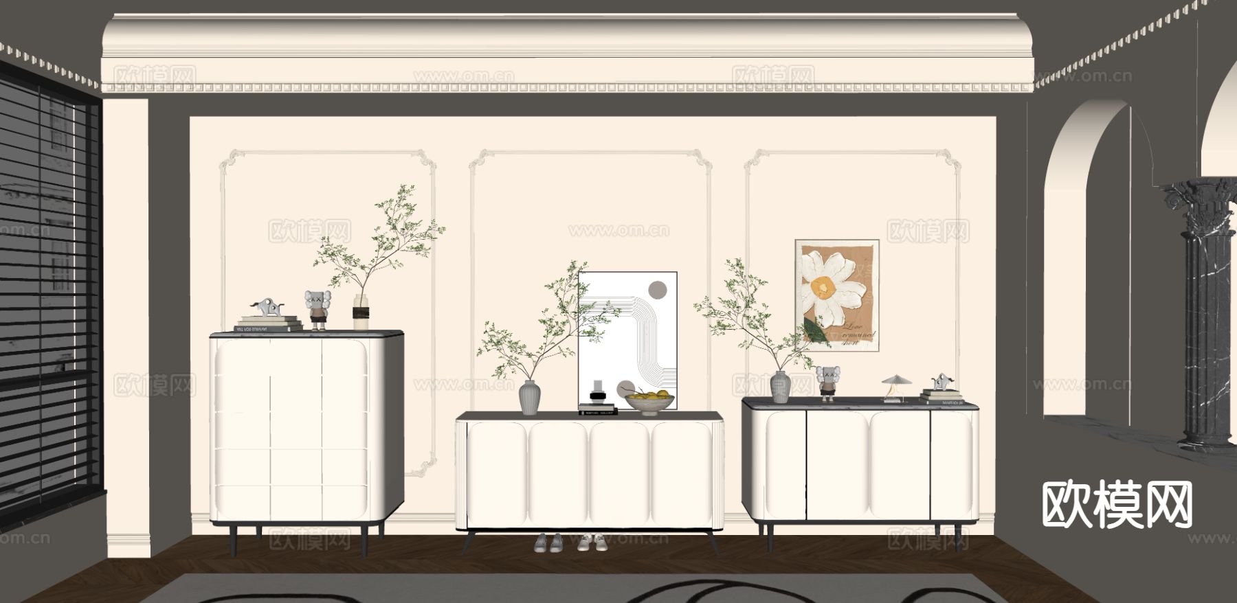 奶油风玄关柜 边柜su模型下载（渲染图1）