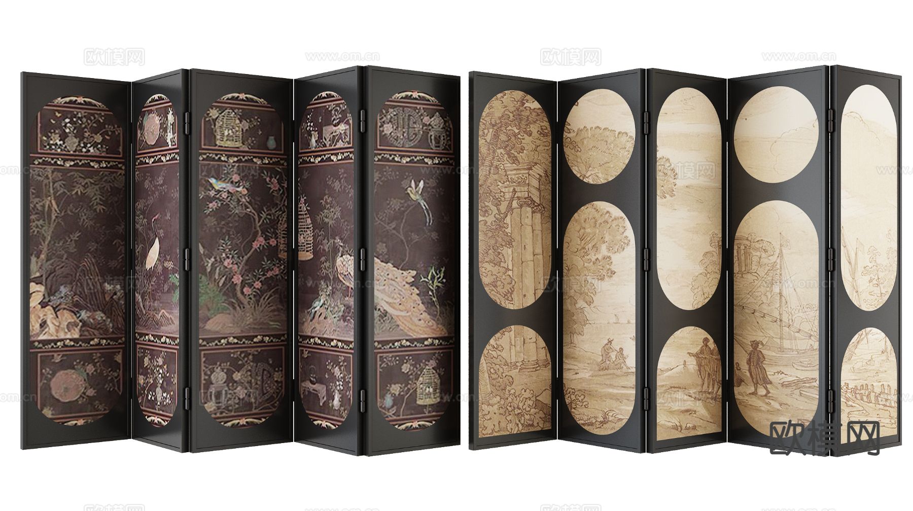 新中式屏风 壁画屏风su模型下载（渲染图2）