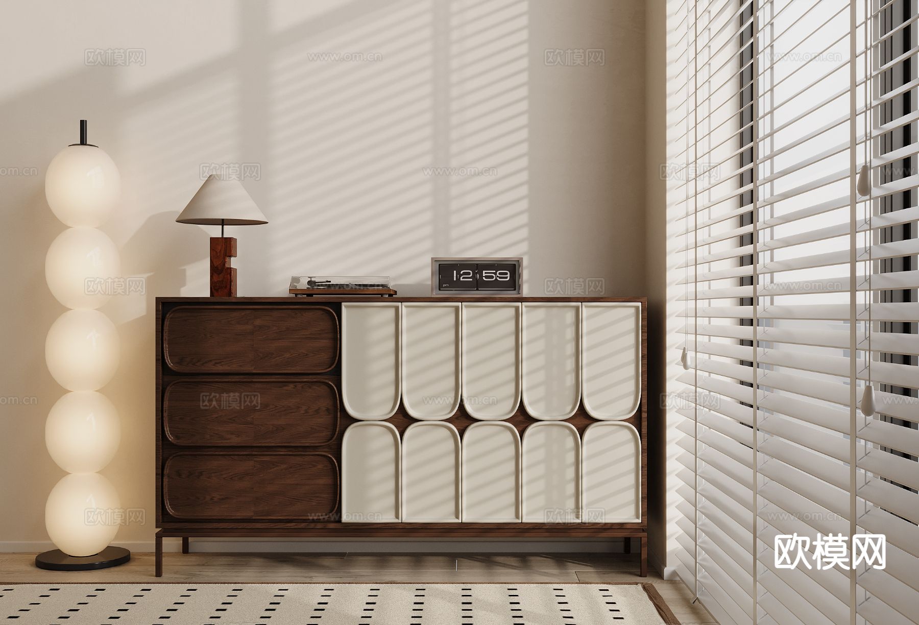 中古风玄关柜 边柜su模型下载（渲染图2）