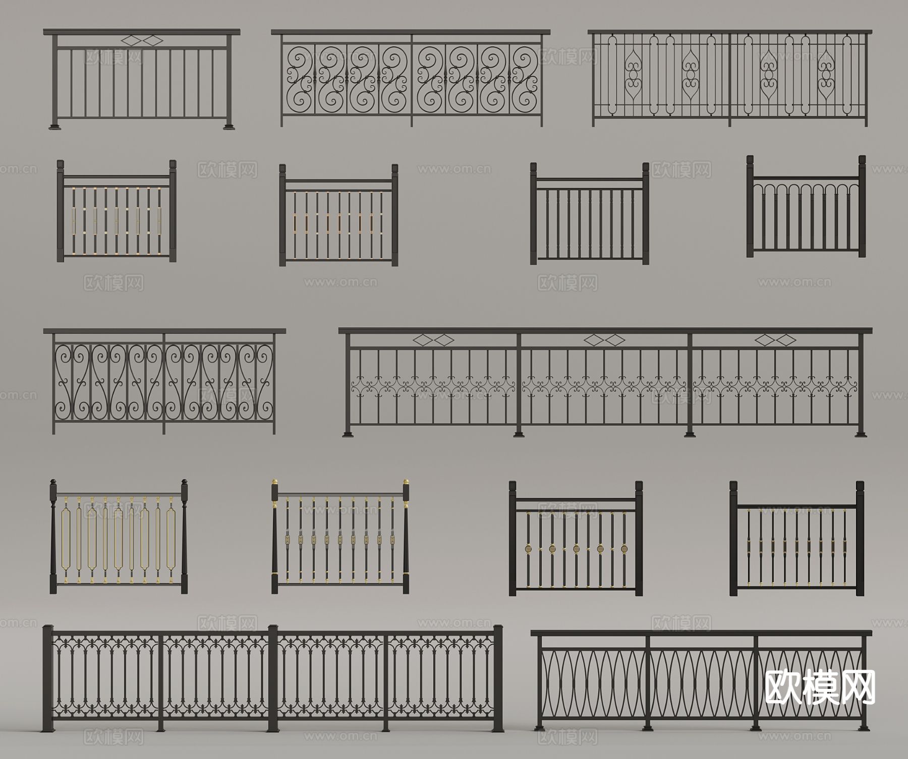 现代扶手栏杆 楼梯栏杆3d模型