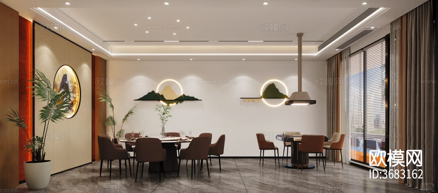 新中式 酒店包间效果图下载（渲染图1）