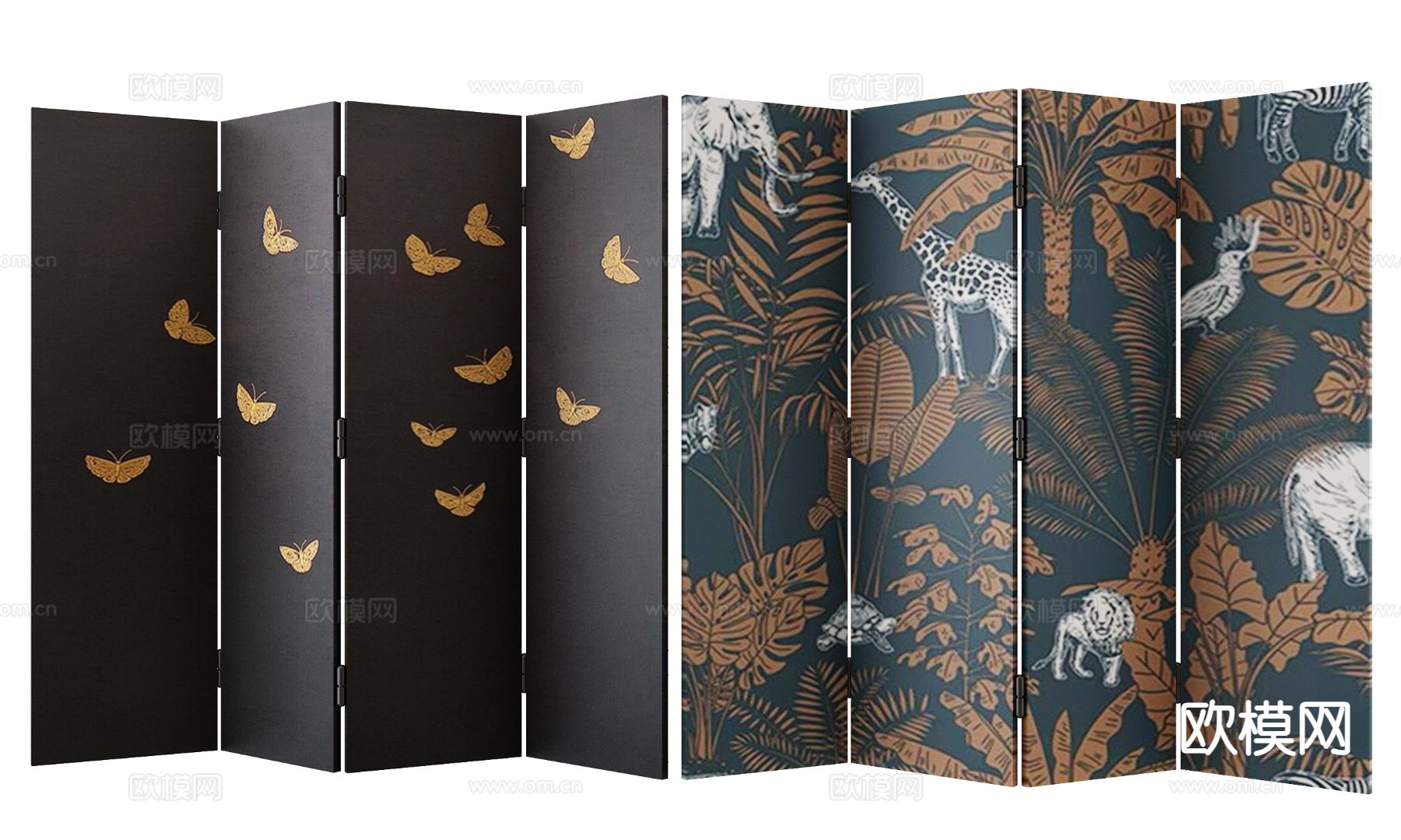 中古风屏风 壁画屏风su模型下载（渲染图2）