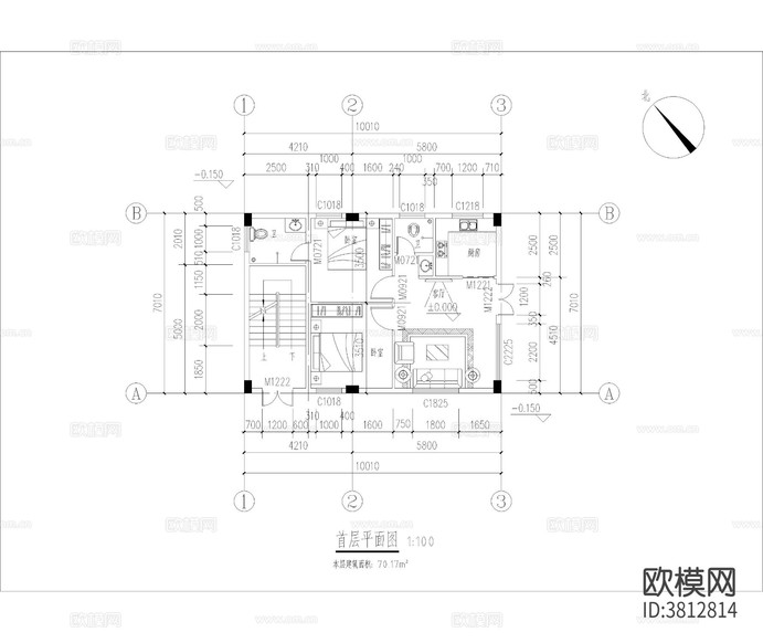 自建房cad施工圖下載(渲染圖2)