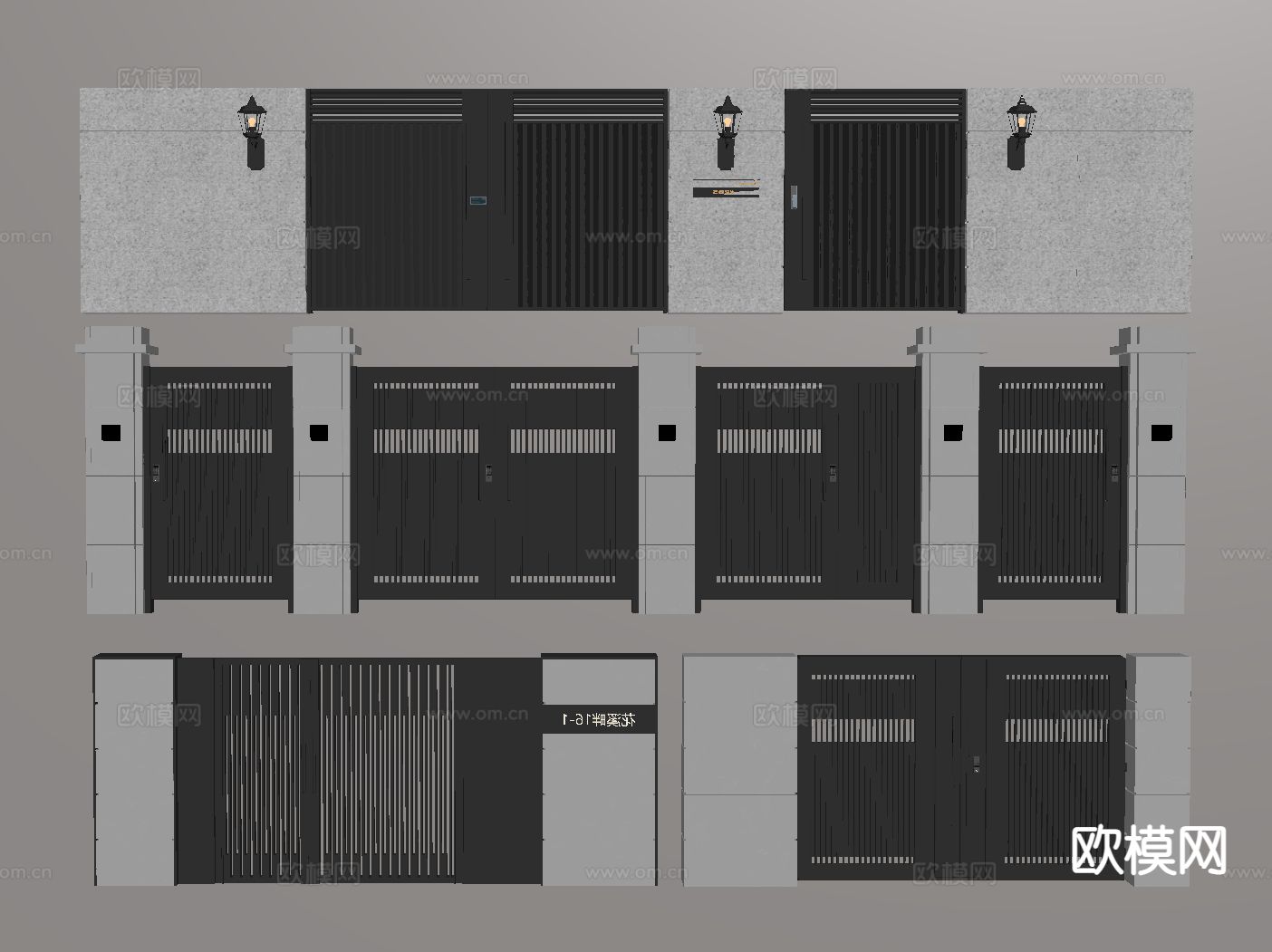 别墅大门 庭院门 栅格门su模型