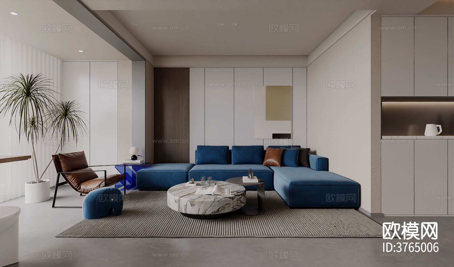 现代客餐厅 平层效果图下载（渲染图1）