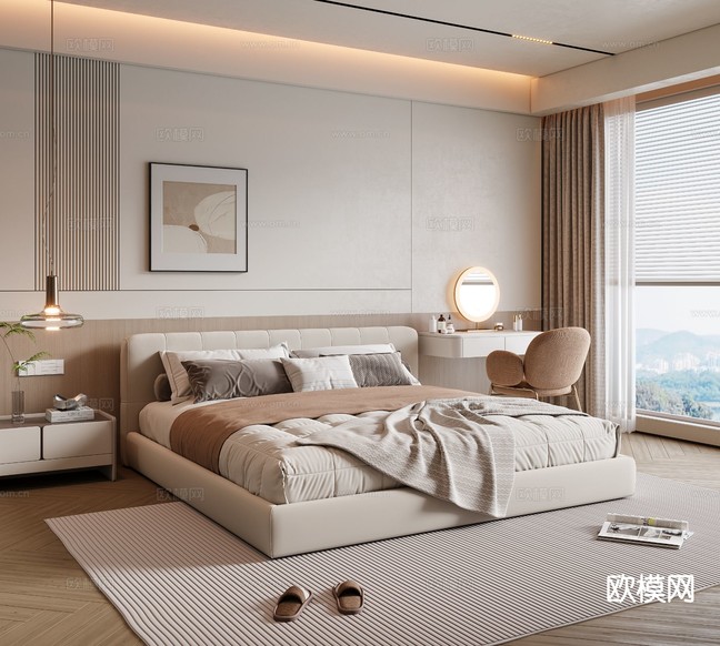 奶油风卧室 主卧3d模型下载(渲染图2)