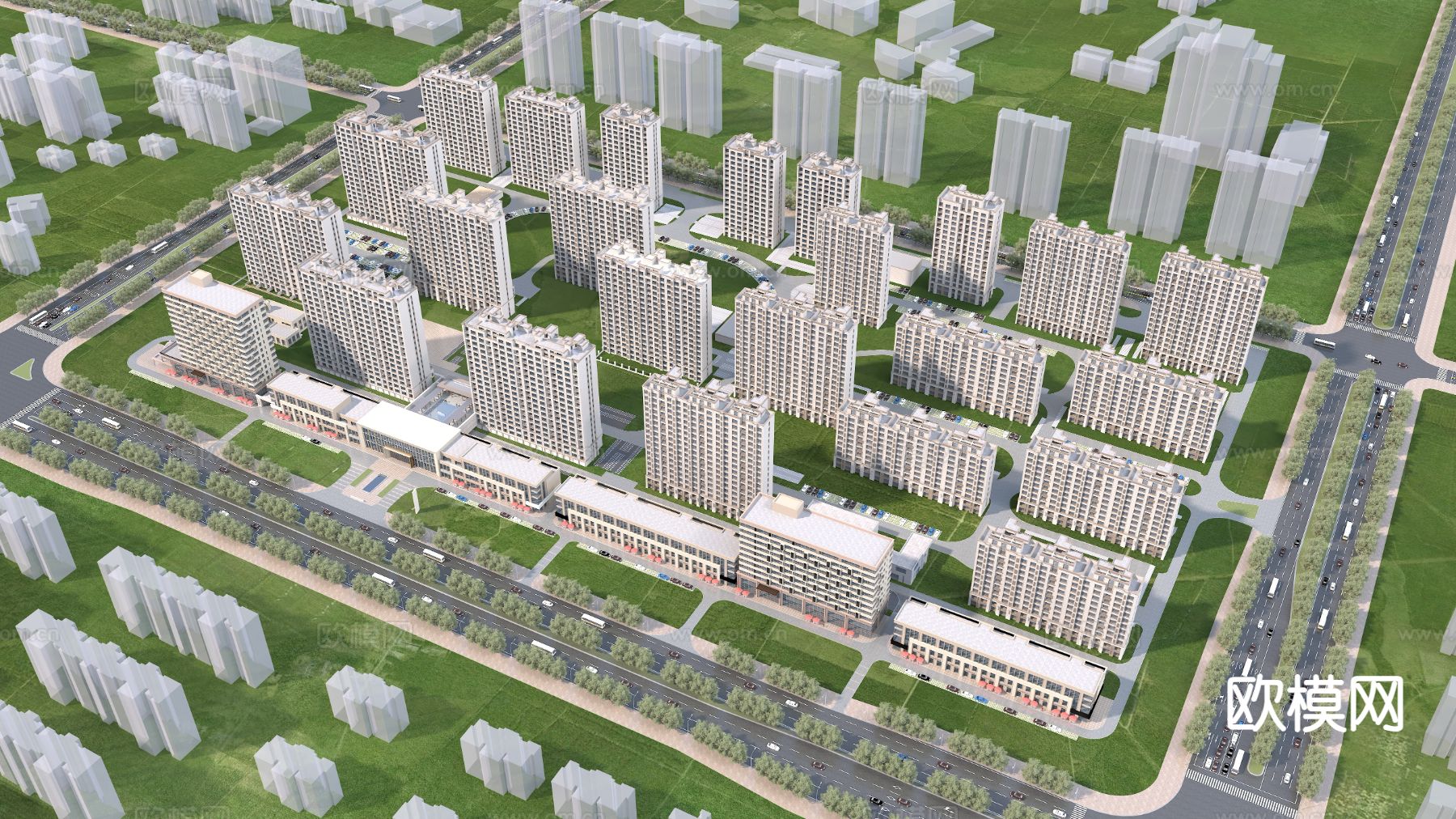 现代小区鸟瞰规划3d模型