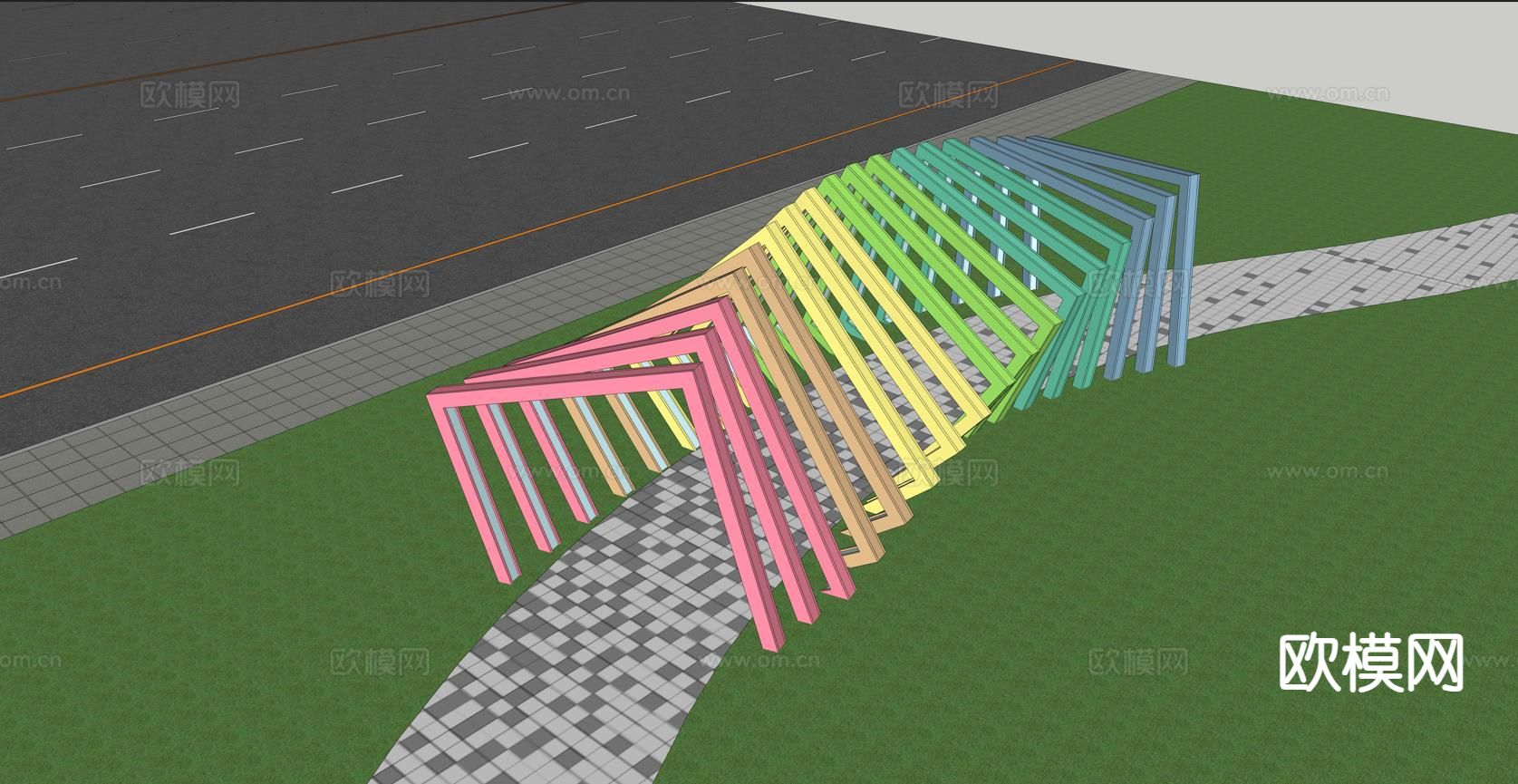 景观廊架 长廊su模型