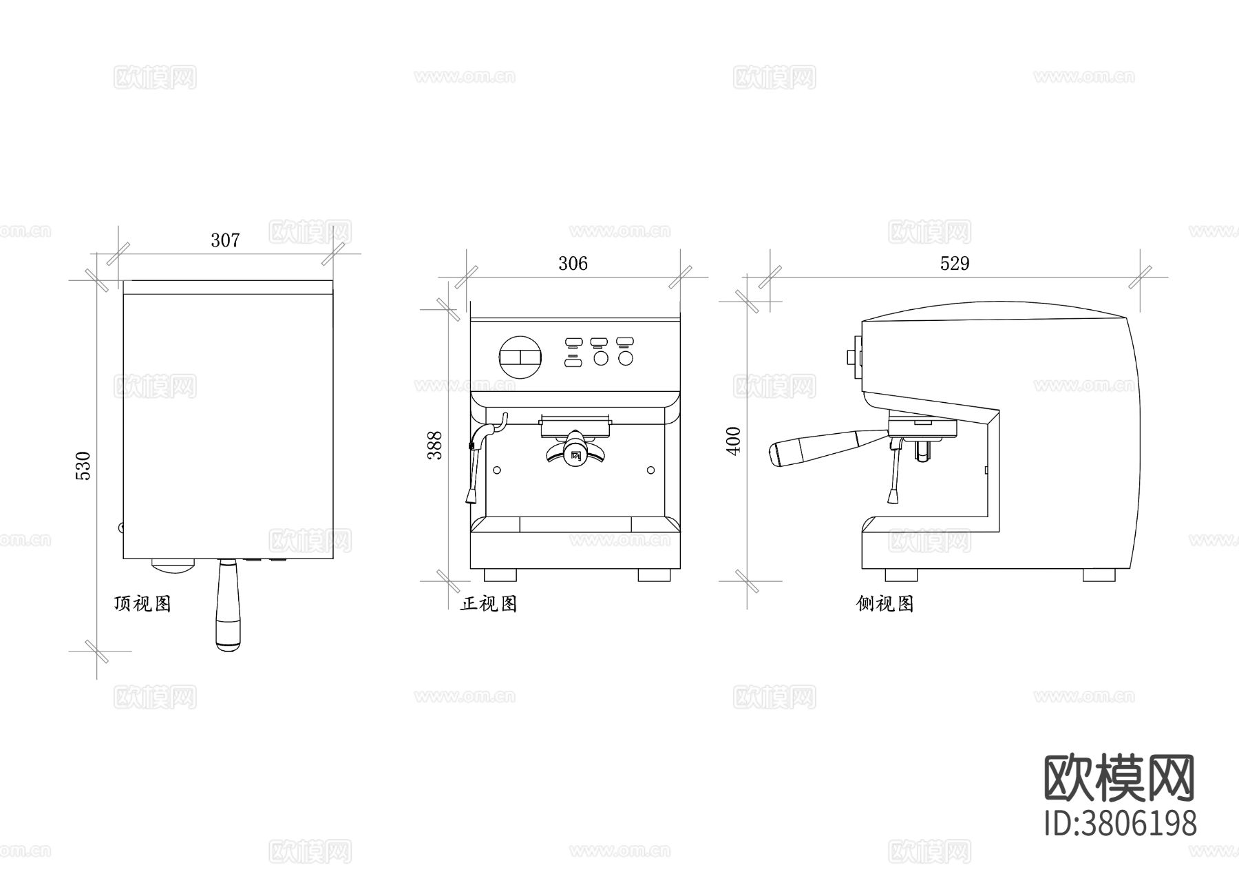 桌面咖啡机CAD三视图