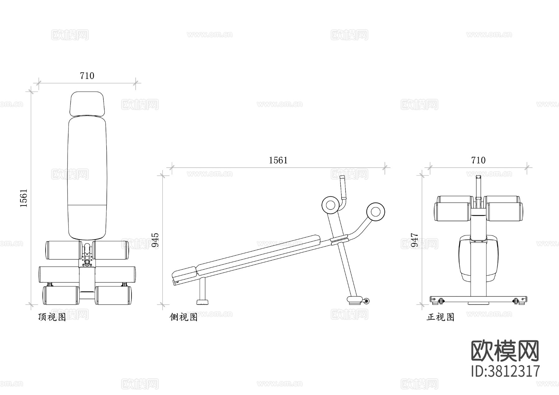 腹部训练凳cad平面图