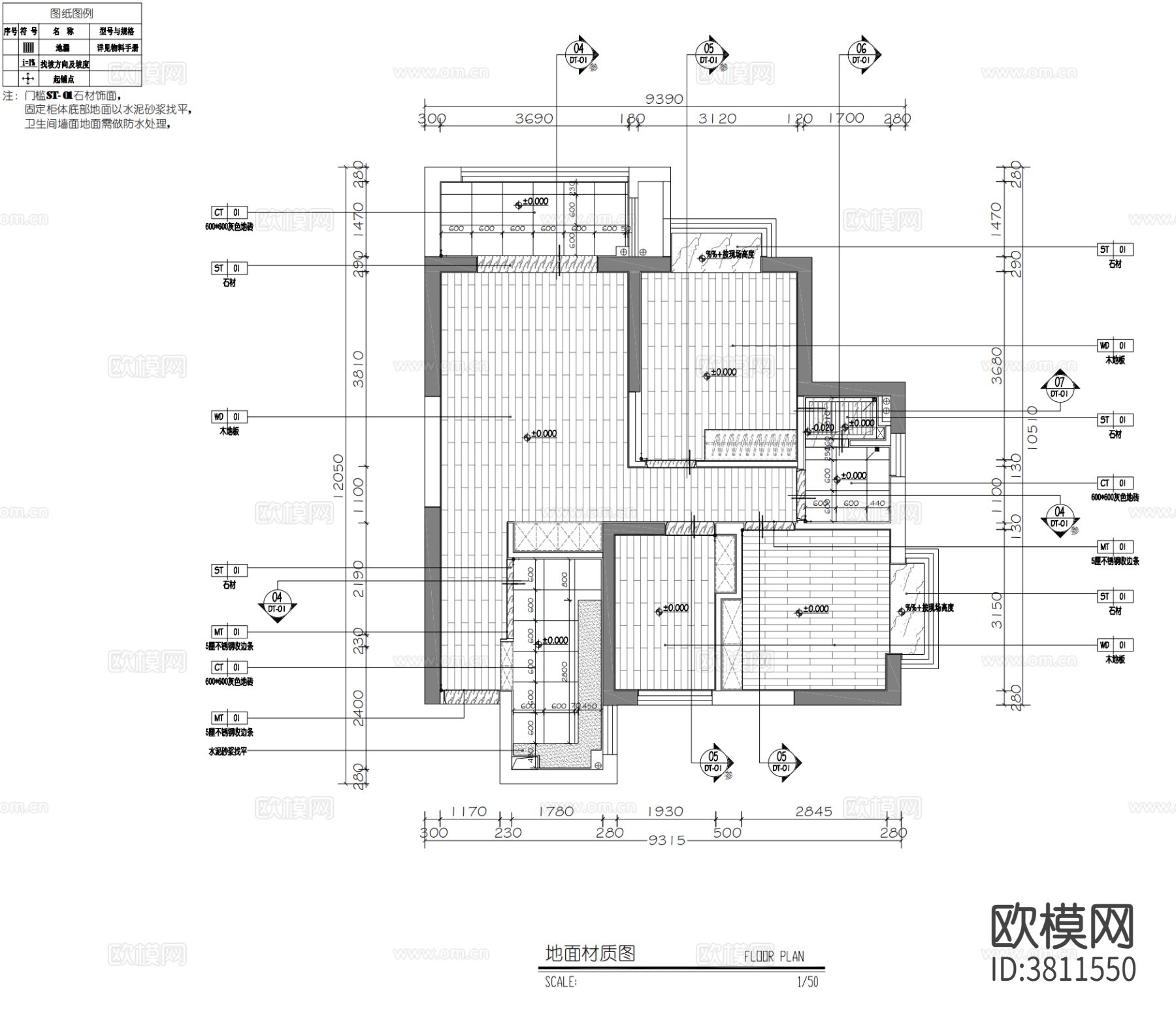 90m²小平层家装cad施工图